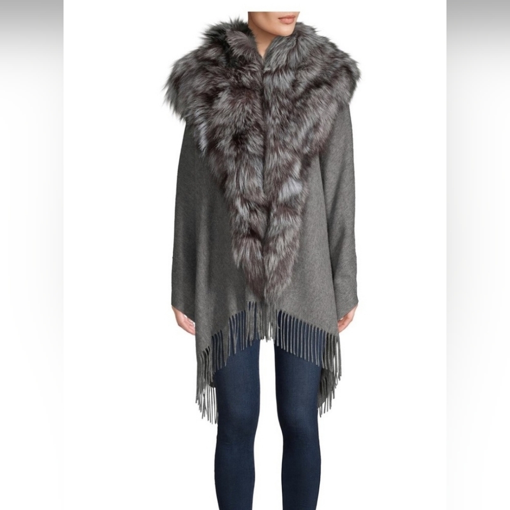 NWT Annabelle by scbmi wool grey silver fox cape